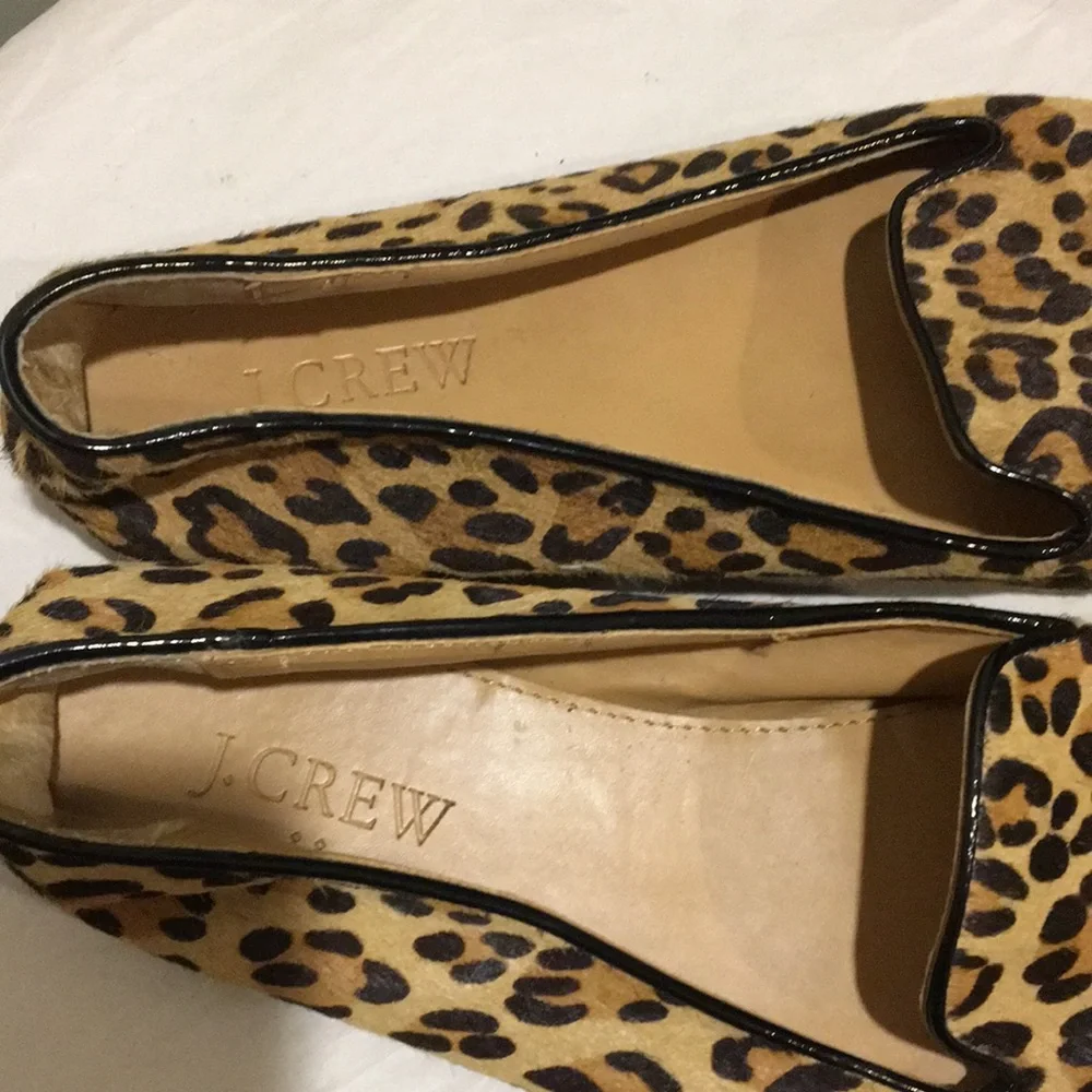 J. Crew SlipOn animal leopard print Hair/patent leather accent flats size 7